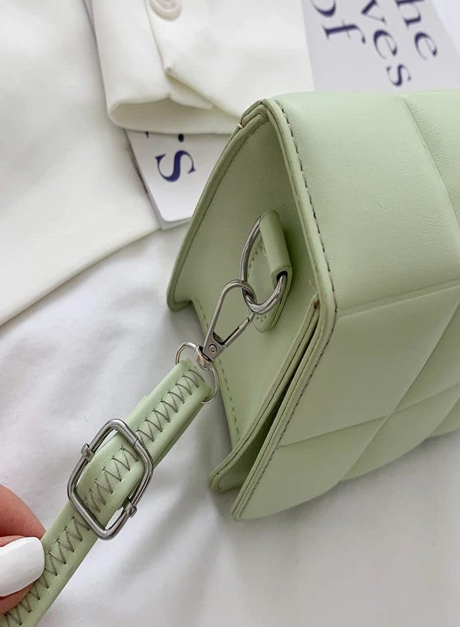 WEIRVI Leather Super Soft Square Checker Pattern Crossbody Shoulder Fashion Bag For Women's With Shoulder Strap (Mint Green) - Image 5