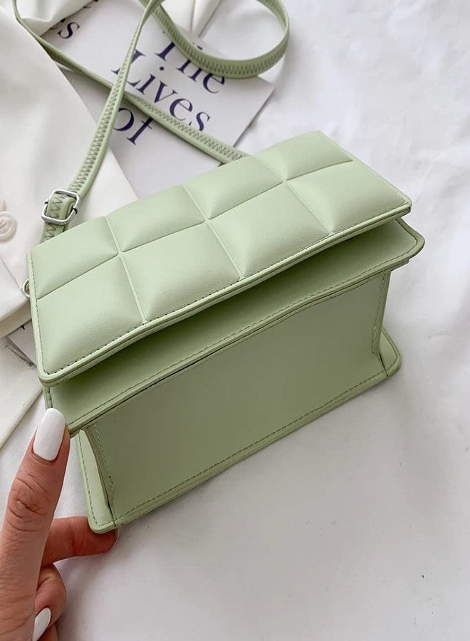 WEIRVI Leather Super Soft Square Checker Pattern Crossbody Shoulder Fashion Bag For Women's With Shoulder Strap (Mint Green) - Image 3