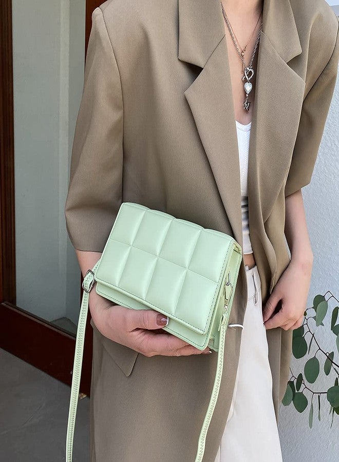 WEIRVI Leather Super Soft Square Checker Pattern Crossbody Shoulder Fashion Bag For Women's With Shoulder Strap (Mint Green) - Image 4