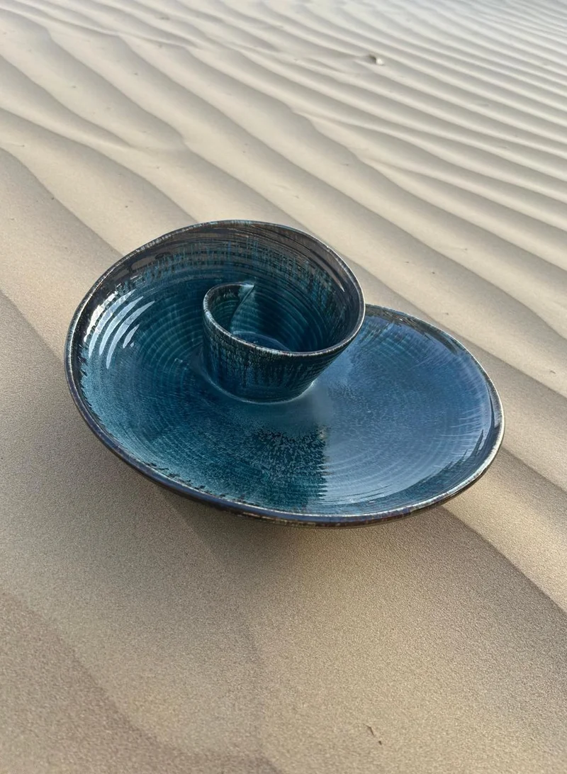 Tohfa Luxe TohfaLuxe Blue Bloom -Handmade Ceramic Chip & Dip Bowl - Large