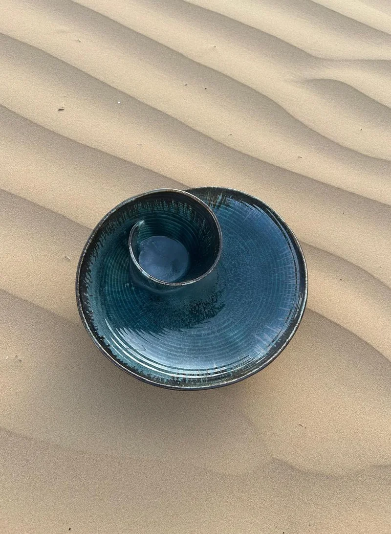 Tohfa Luxe TohfaLuxe Blue Bloom -Handmade Ceramic Chip & Dip Bowl - Large