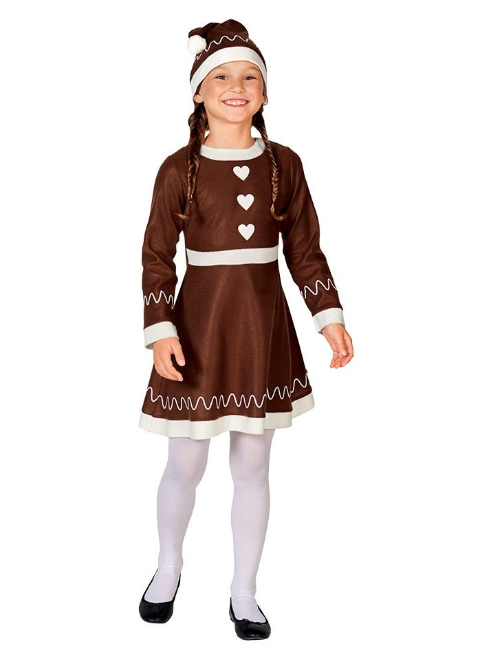 MAD TOYS Gingerbread Girl Festive Child Costume, Fancy Dress with Hat Age 3  to 8 years - Image 1