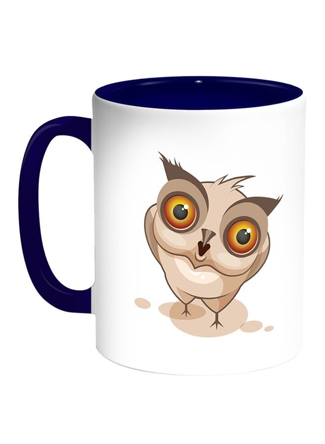 RKN Owl Printed Coffee Mug White Blue 11 ounce - Image 1