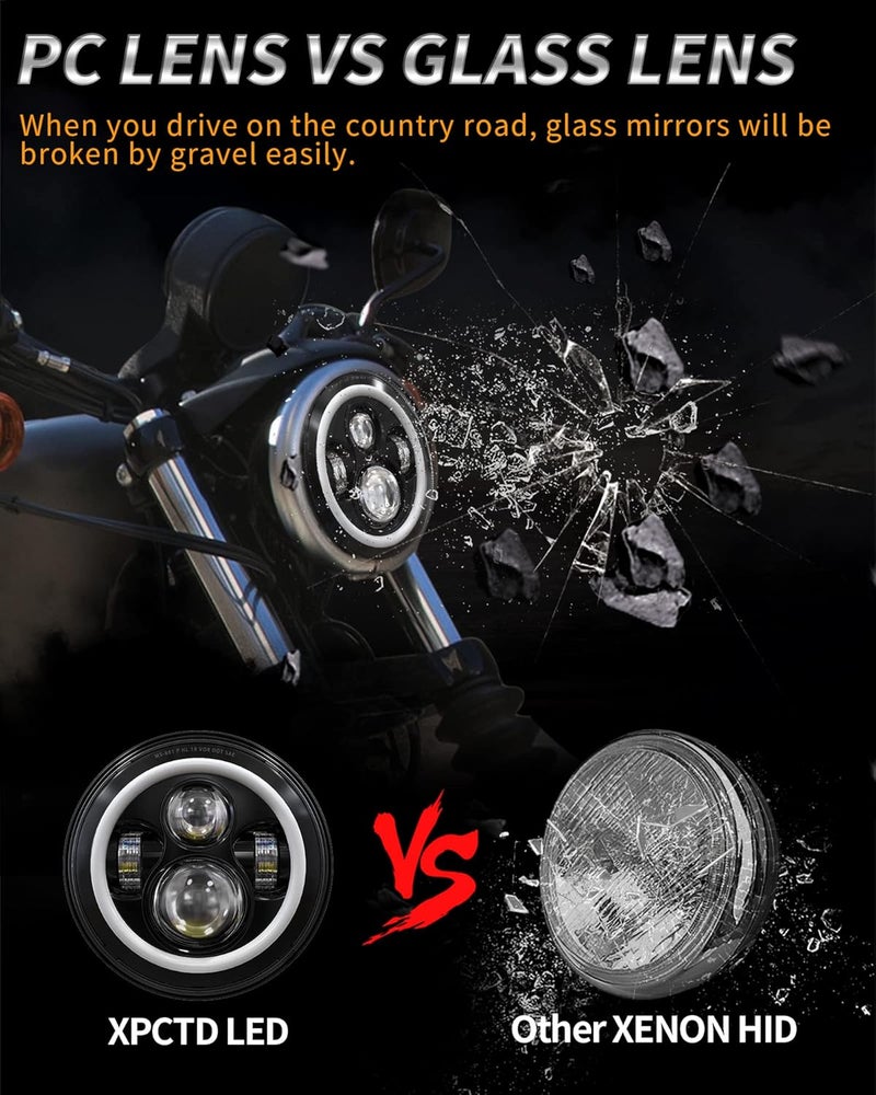 XPCTD 7 Inch LED Headlight DOT DRL Light Halo Bulb Kit for Touring Street Glide Road King Ultra Classic Electra Glide FatBoy Tri Cvo Heritage Softail Slim Deluxe Switchback Black - Image 5