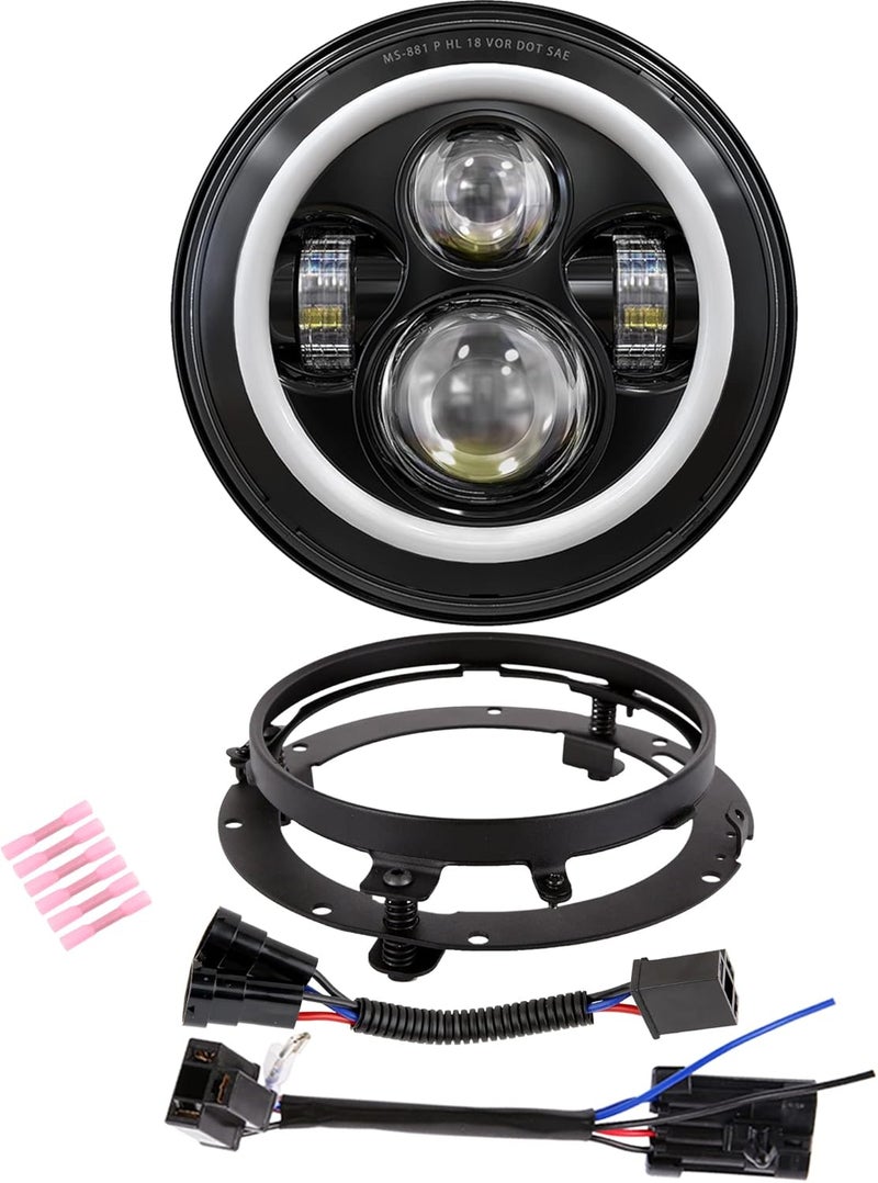 XPCTD 7 Inch LED Headlight DOT DRL Light Halo Bulb Kit for Touring Street Glide Road King Ultra Classic Electra Glide FatBoy Tri Cvo Heritage Softail Slim Deluxe Switchback Black - Image 1