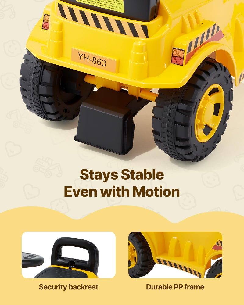 VEVOR Ride On Toddler Car, Push Car for Toddler 19 to 36 Months, Excavator Digger Toy with Helmet & Music, 55 lbs Load Capacity, Foot-to-Floor Walker for Kids, Yellow - Image 4
