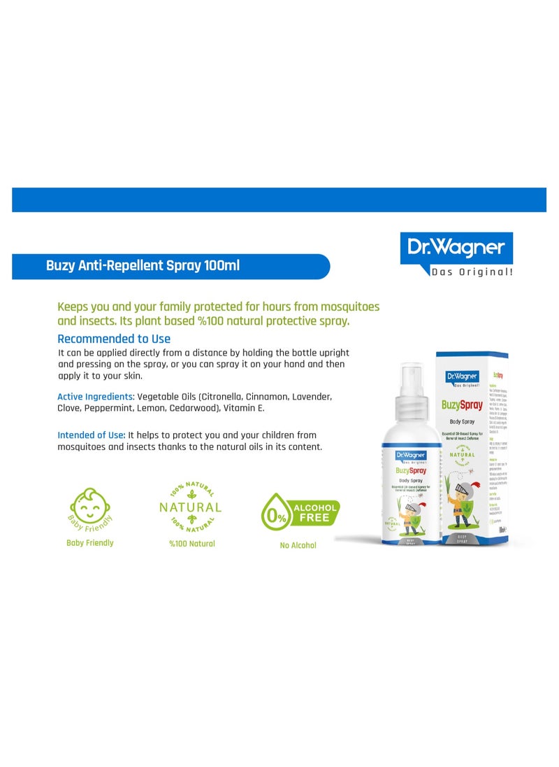 Dr.Wagner - Buzzy Mosquito Repellent Spray - 100ml | 100% Natural Mosquito & Insect Repellent | Alcohol-Free, Baby-Friendly, and Skin-Safe - Image 1