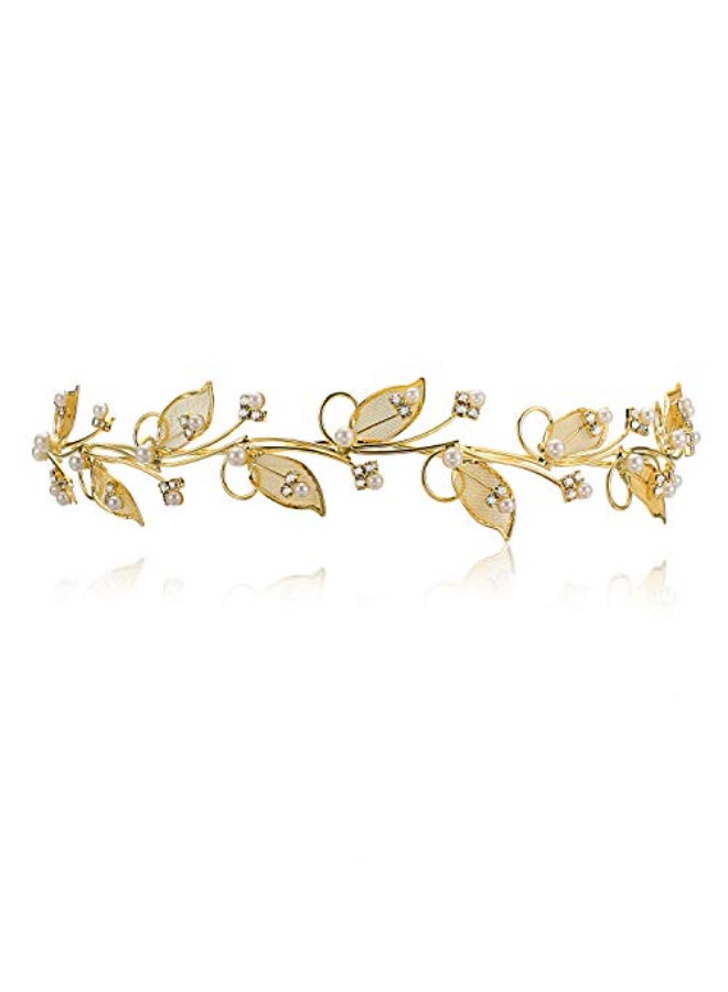 SAMKY Brides Crystal Crown Gold Pearl Wedding Tiara Elegant Bridal Headpieces for Woman - Image 1