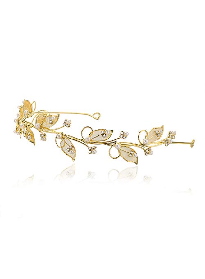SAMKY Brides Crystal Crown Gold Pearl Wedding Tiara Elegant Bridal Headpieces for Woman - Image 3