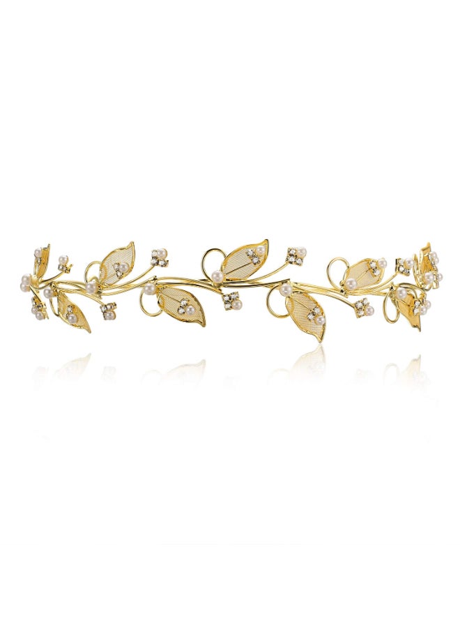 SAMKY Brides Crystal Crown Gold Pearl Wedding Tiara Elegant Bridal Headpieces for Woman - Image 2