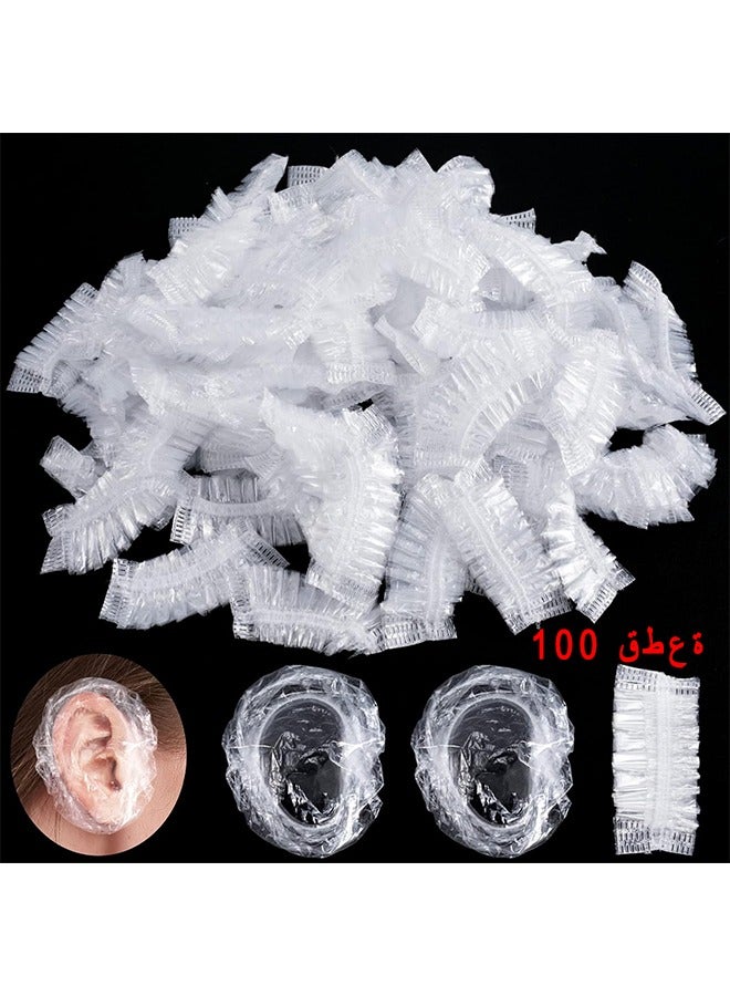 100 PCS Ear Protector Caps Disposable Elastic Clear Shower Water Ear Covers Large For Hair Dye, Shower, Bathing Ear Cover Caps, Spa Home Use Hotel And Hair Salon - Image 1