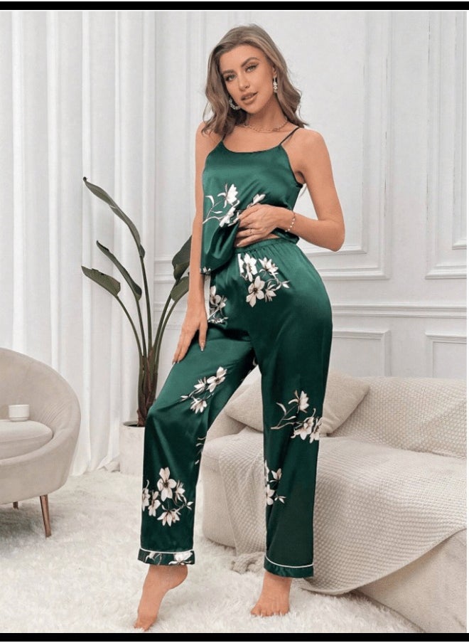 Shein Floral Print Satin Cami Top & Pants PJ Set  - Image 1