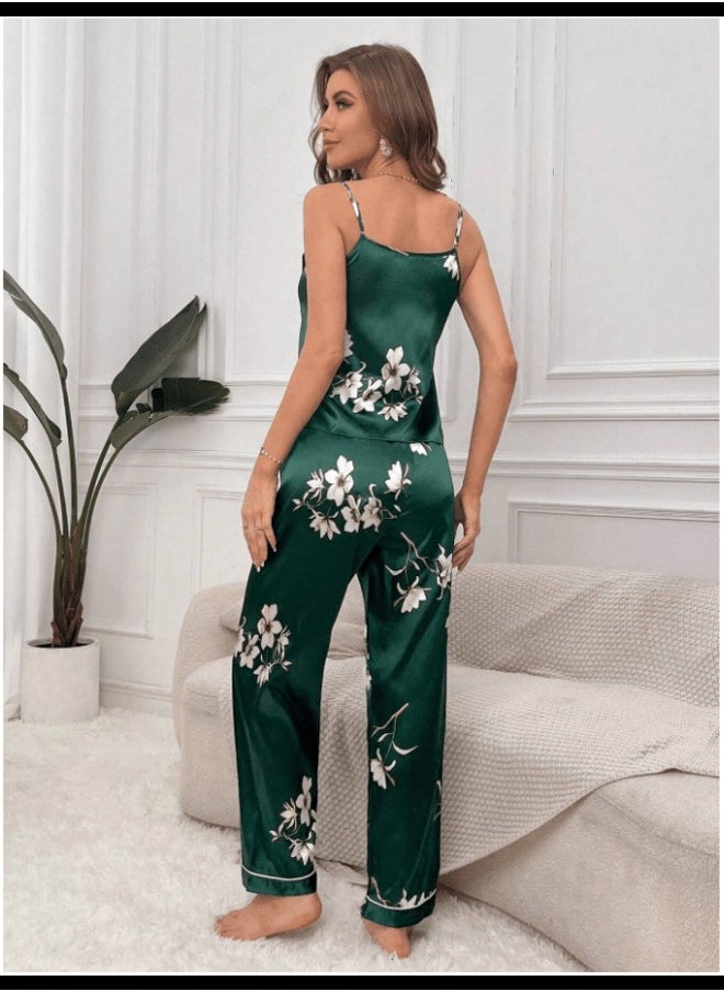 Shein Floral Print Satin Cami Top & Pants PJ Set  - Image 2