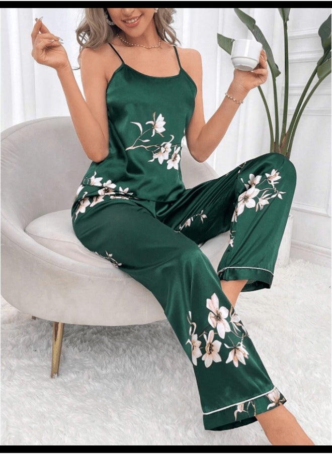 Shein Floral Print Satin Cami Top & Pants PJ Set  - Image 3