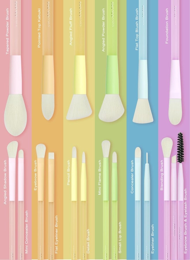مجموعة فرش مكياج من LULUCOLORS مكونة من 18 قطعة للمبتدئين - مناسبة للسفر بمقابض ناعمة مناسبة لالتهاب المفاصل وشعيرات لا تتساقط | تتضمن حقيبة تخزين وفرش ظلال العيون وإسفنجات (متعددة الألوان) - Image 5
