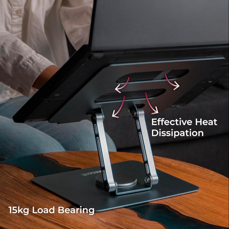 MegaStro Adjustable Laptop Stand with 360 Rotating Base Tabletop Laptop Stand Ergonomic Foldable Portable Laptop Stand Holder Compatible for MacBook HP Dell Lenovo All Other Notebook Grey - Image 4