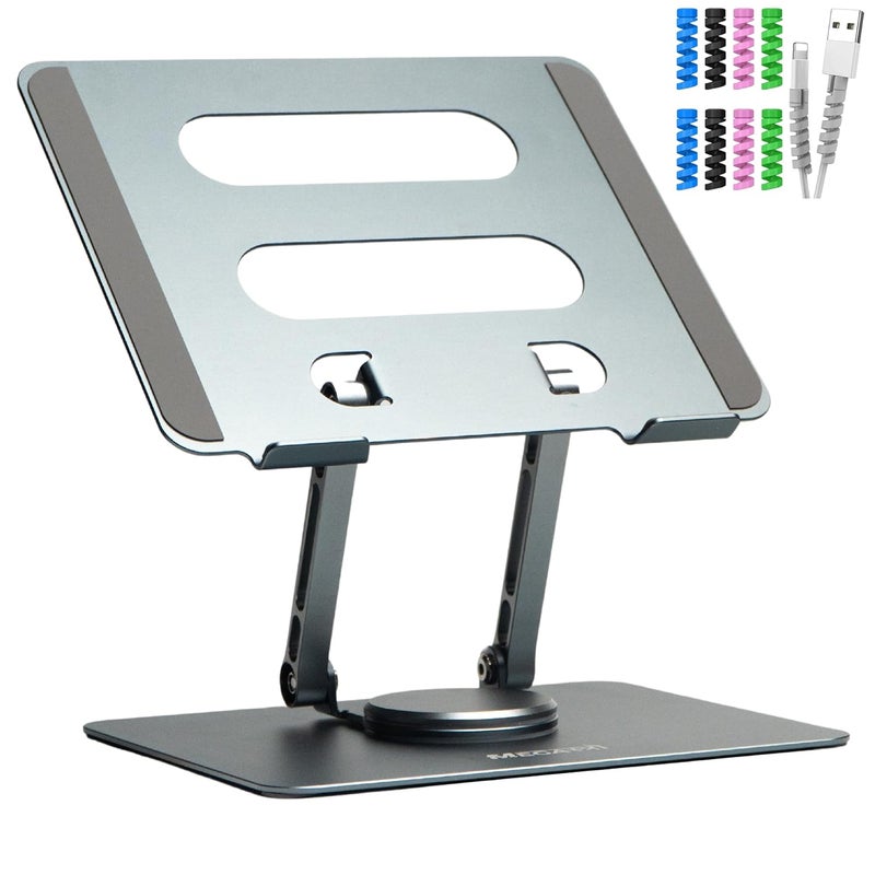 MegaStro Adjustable Laptop Stand with 360 Rotating Base Tabletop Laptop Stand Ergonomic Foldable Portable Laptop Stand Holder Compatible for MacBook HP Dell Lenovo All Other Notebook Grey - Image 1