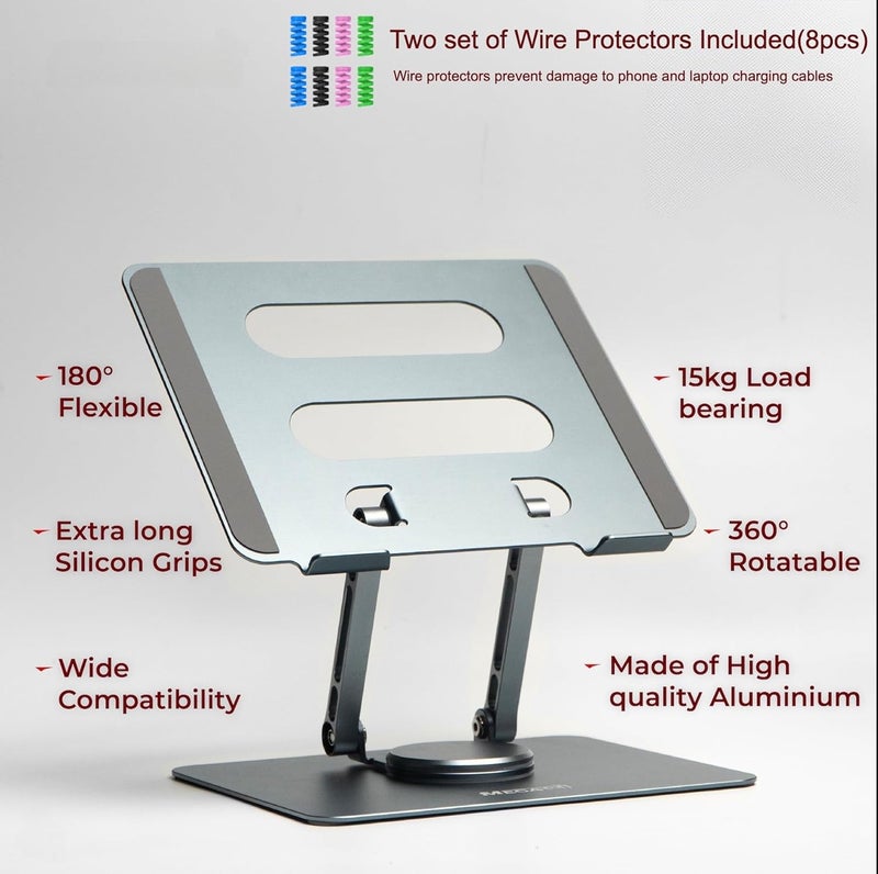MegaStro Adjustable Laptop Stand with 360 Rotating Base Tabletop Laptop Stand Ergonomic Foldable Portable Laptop Stand Holder Compatible for MacBook HP Dell Lenovo All Other Notebook Grey - Image 2