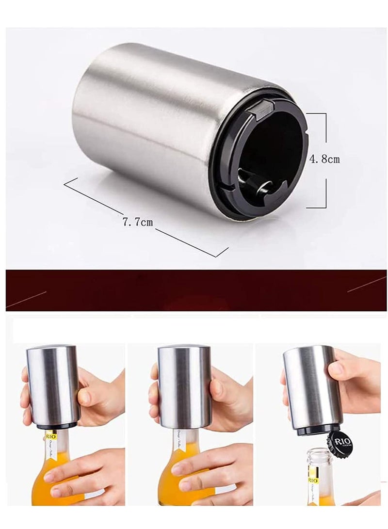SYOSI Magnetic Bottle Opener, Stainless Steel Automatic Bottle Opener, Push Pull Bottle Lid Lifter, Gift for Men, can Open Bottle in Half a Second 2 PCS  - Image 4