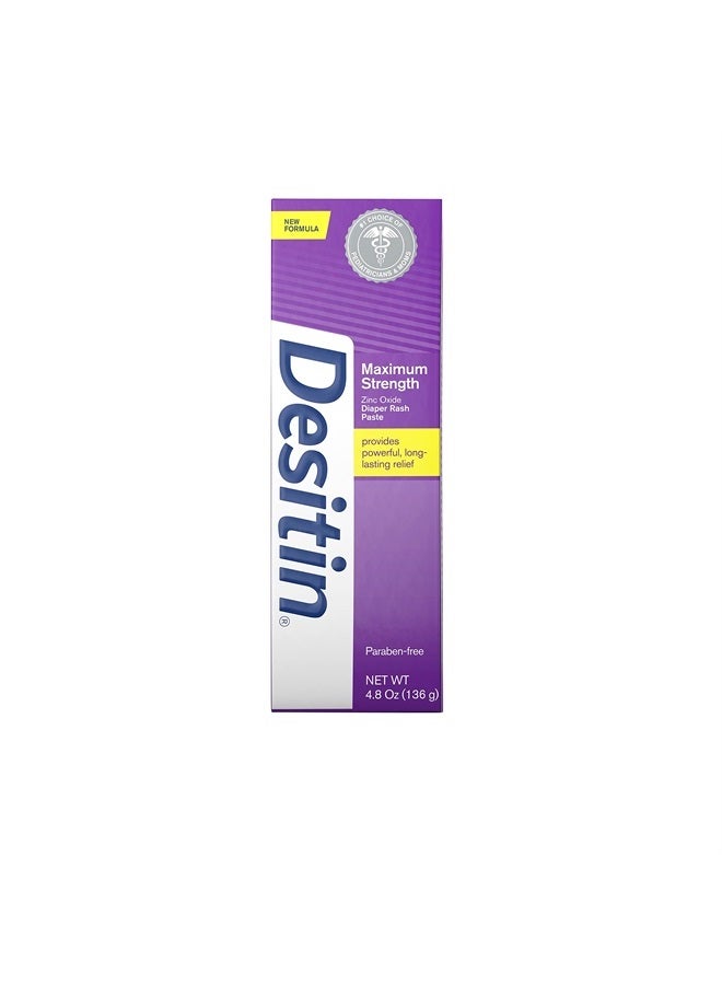 Desitin Maximum Strength Baby Diaper Rash Cream with 40% Zinc Oxide for Treatment, Relief & Prevention, Hypoallergenic, Phthalate- & Paraben-Free Paste, 4.8 oz - Image 1