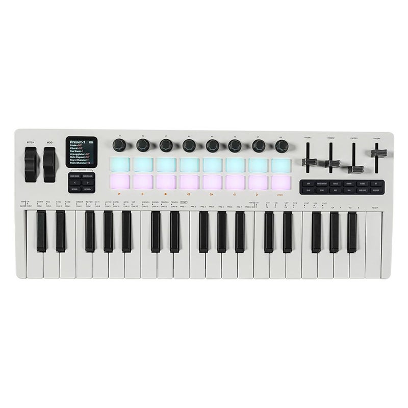 Btuty 37-Key MIDI Keyboard Controller Music Production Controller MIDI Piano Keyboard Drum Pads with 16 RGB Drum Pads 8 Knobs 4 Faders Synthesizer Engine for Music Production - Image 1