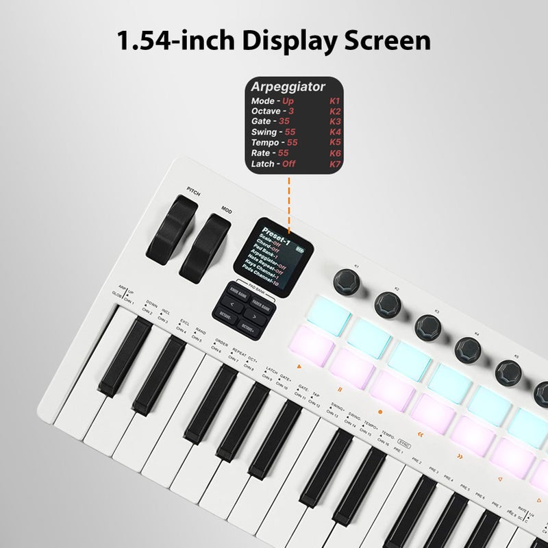 Btuty 37-Key MIDI Keyboard Controller Music Production Controller MIDI Piano Keyboard Drum Pads with 16 RGB Drum Pads 8 Knobs 4 Faders Synthesizer Engine for Music Production - Image 5