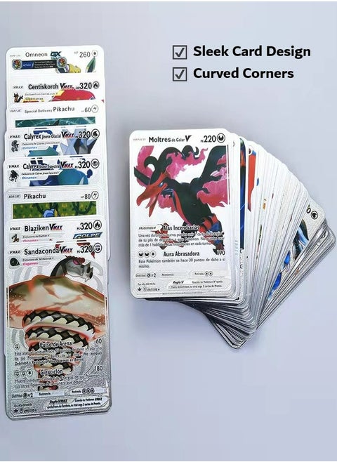 Silver Pokemon Cards Set (55 pcs) - Including Vmax Rares V Series GX EX Rares Charizard Common Cards ( Random pic on cards box cover)