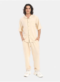 Red Circle Linen Turn Down Collar Shirt and Pants Set  - Image 1
