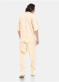 Red Circle Linen Turn Down Collar Shirt and Pants Set  - Image 3