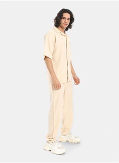 Red Circle Linen Turn Down Collar Shirt and Pants Set  - Image 2