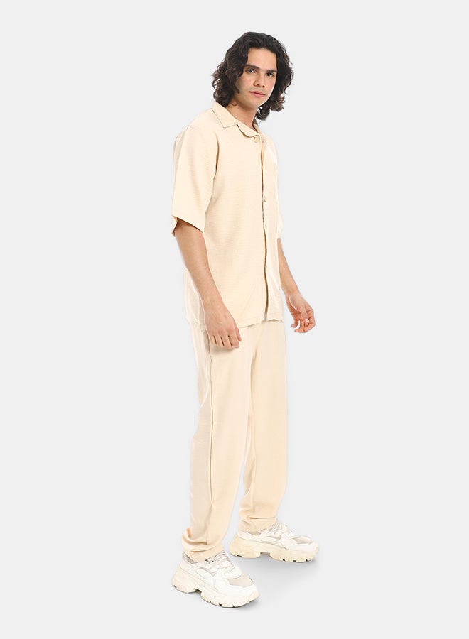 Red Circle Linen Turn Down Collar Shirt and Pants Set - Image 2