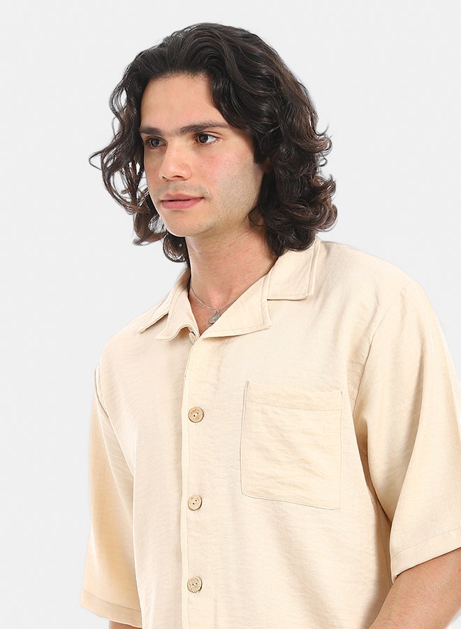Red Circle Linen Turn Down Collar Shirt and Pants Set - Image 4