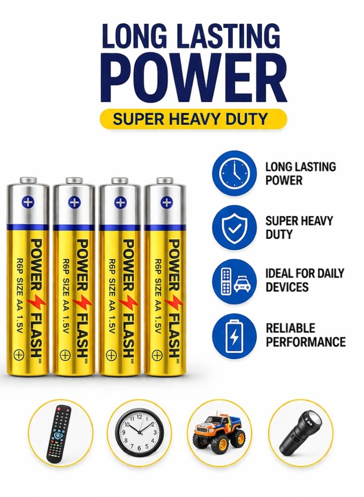 POWER FLASH AA Zinc Batteries 1.5V – Super Heavy Duty – 4 Pieces Card Pack - Image 2