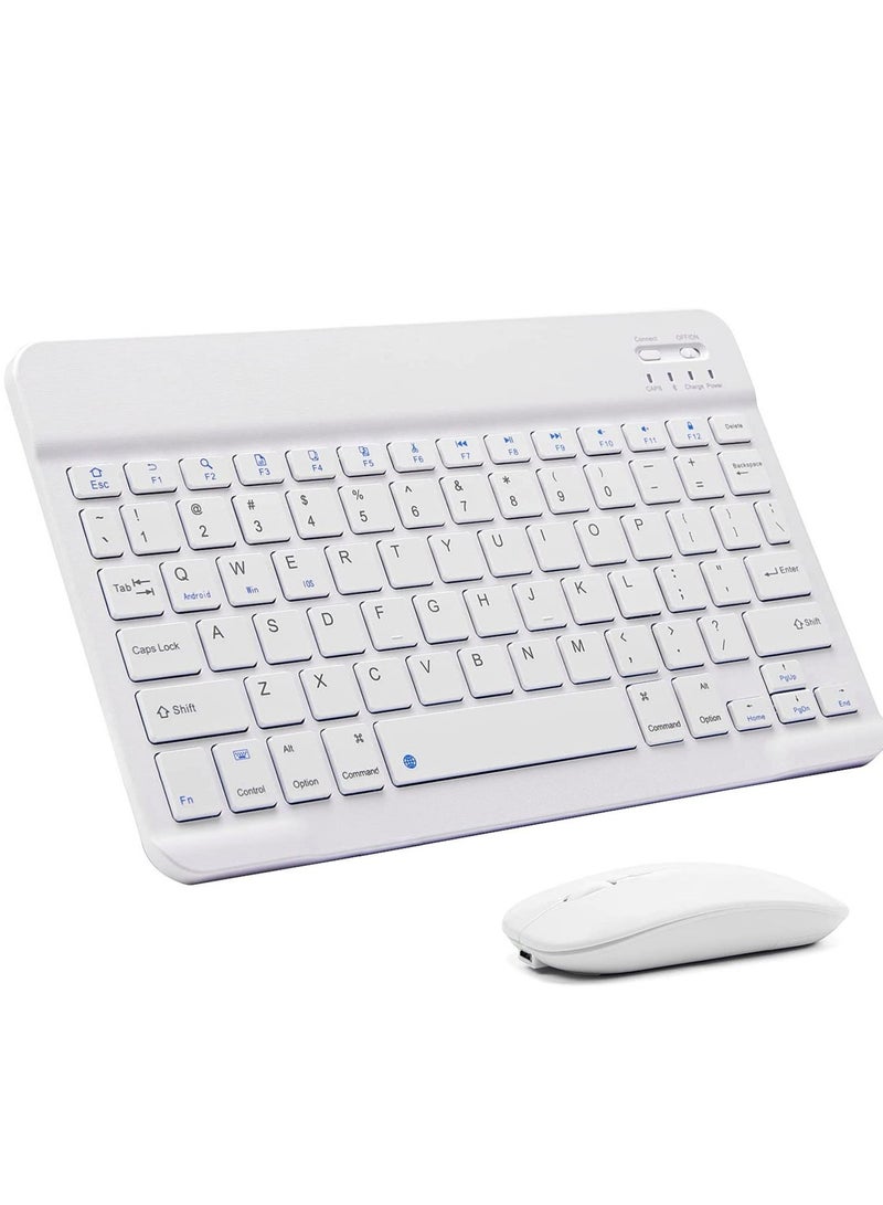 Ultra-Slim Bluetooth Keyboard and Mouse Combo Rechargeable Portable Wireless Keyboard Mouse Set for Apple iPad iPhone iOS 13 and Above Samsung Tablet Phone Smartphone Android Windows (WhiteAbout this - Image 1