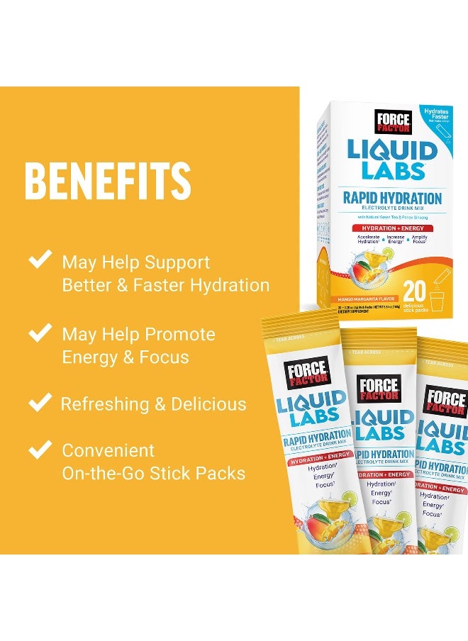 Force Factor Force Factor, Liquid Labs™ Energy, Rapid Hydration Electrolyte Drink Mix, Mango Margarita, 20 Stick Packs, 0.28 oz (8 g) Each  - Image 4