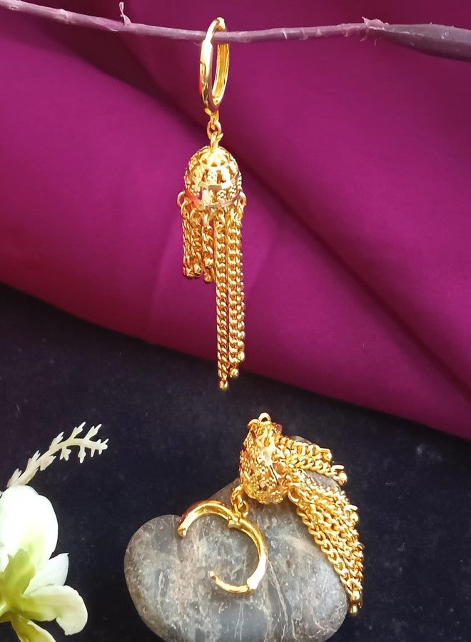 Efulgenz Indian Earrings for Women Hoop Jhumki Jhumka Earring Set Jhumka Hoop Earring with Tassel Indian Bridal Jewelry for Wedding Bollywood Fashion Jewelry - Image 4