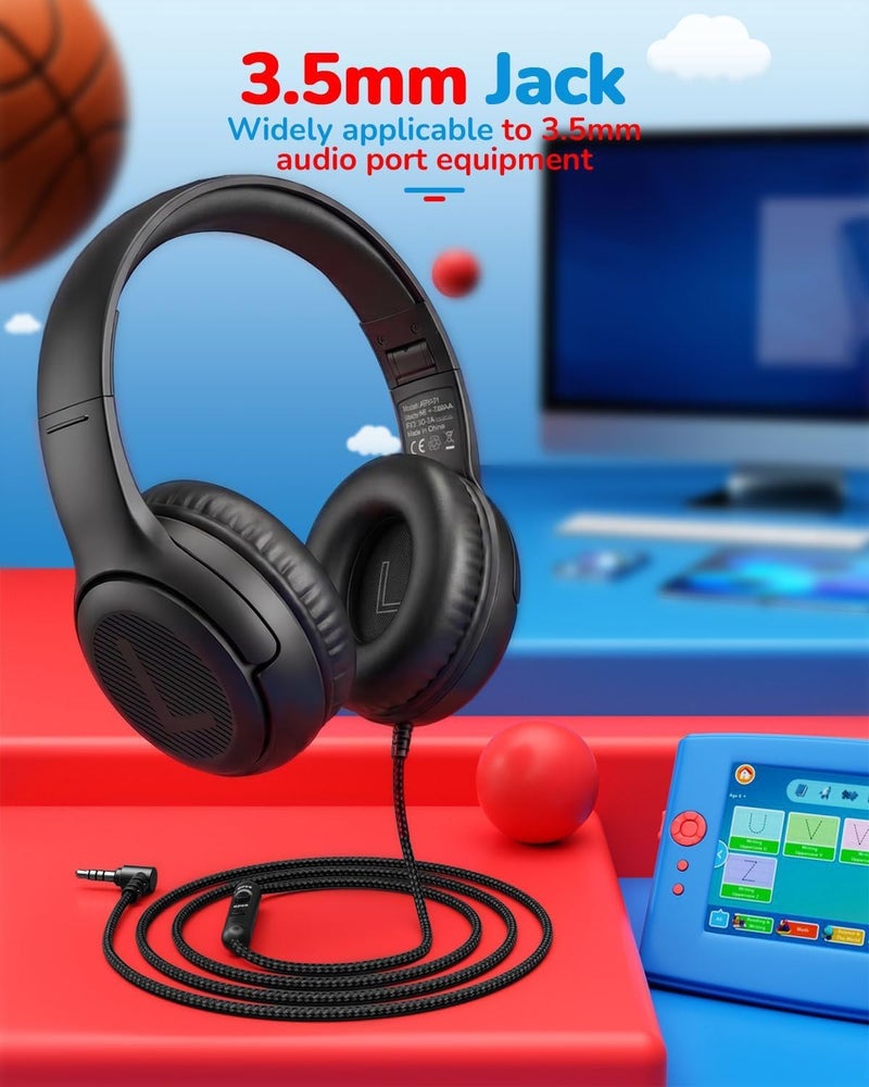 awatrue Kids Headphones Wired Toddler Headphones with Microphone - Over-Ear Headphones, 85/94dB Volume-Limiting, 3.5mm Jack Foldable On-Ear Design, Safe Comfortable for Boys Girls Learning Entertainment Black - Image 5