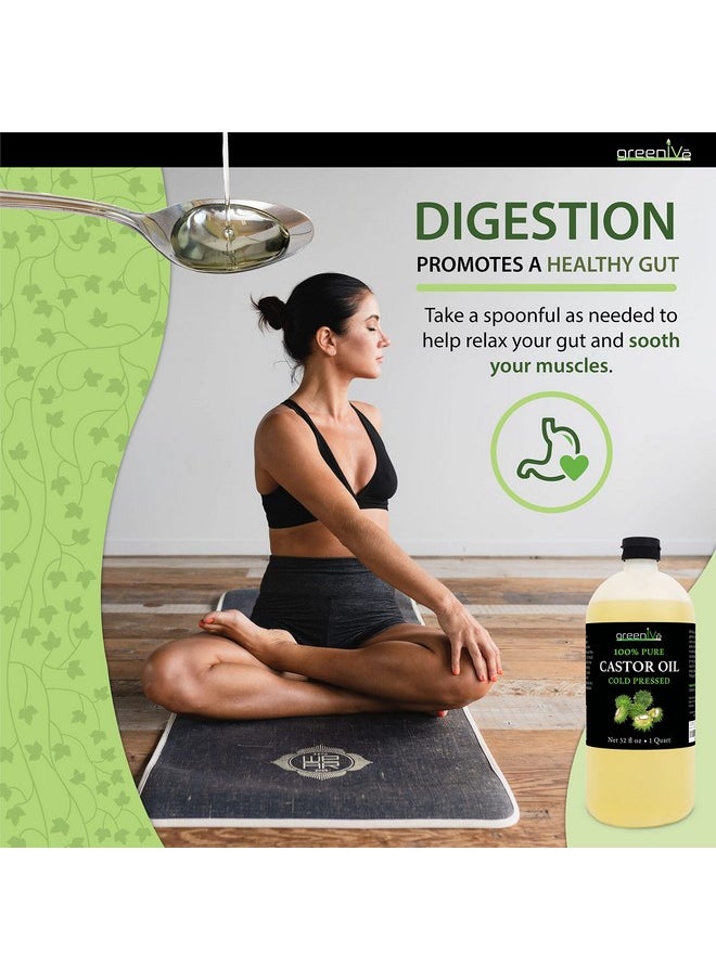 Greenive - Castor Oil Organically Grown 100% Pure 32Oz Bottle Cold Pressed Hexane Free Eyelash And Eybrow Growth Serum Skin Moisturizer Detox And Wraps - Image 1
