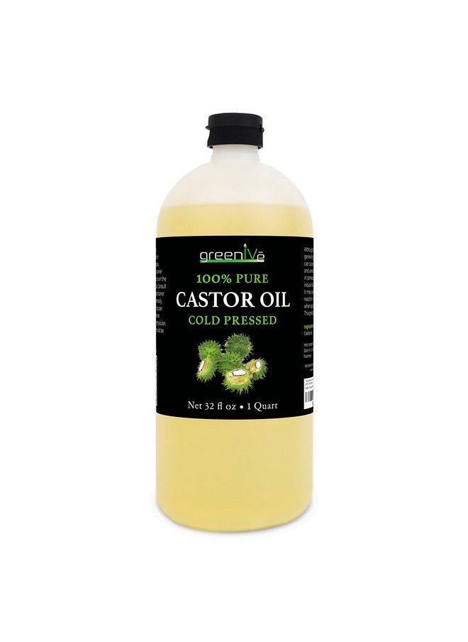 Greenive - Castor Oil Organically Grown 100% Pure 32Oz Bottle Cold Pressed Hexane Free Eyelash And Eybrow Growth Serum Skin Moisturizer Detox And Wraps - Image 1