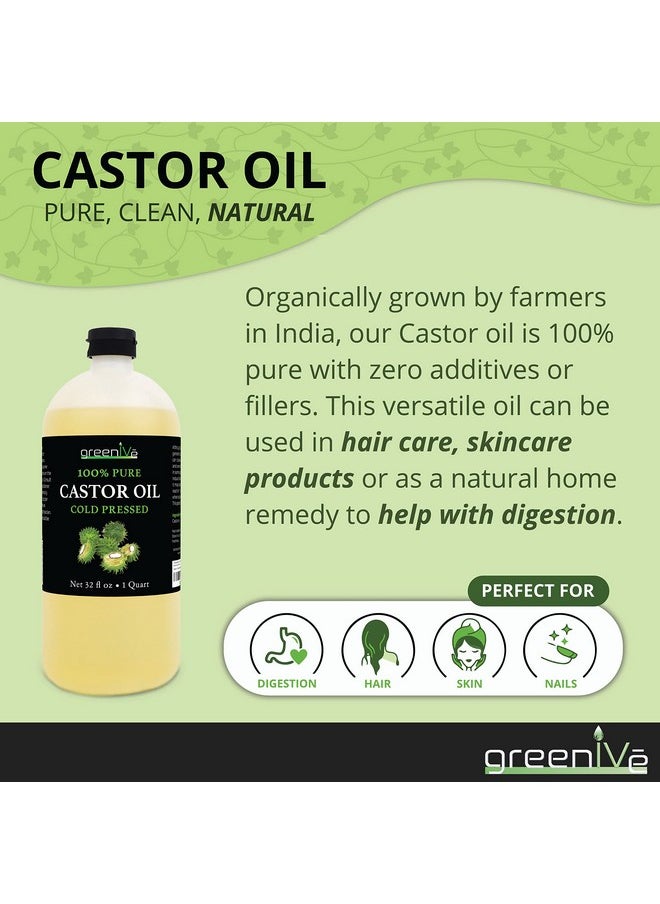 Greenive - Castor Oil Organically Grown 100% Pure 32Oz Bottle Cold Pressed Hexane Free Eyelash And Eybrow Growth Serum Skin Moisturizer Detox And Wraps - Image 1
