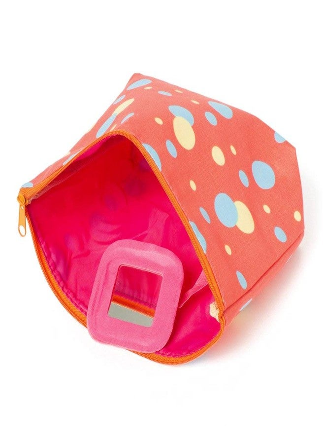 THE QUIRK BOX Travel Pouch Toiletry Bag Cosmetic Pouch Travel Organizer Travel Kit - Orange Circle Print - Set of 2 - Image 3