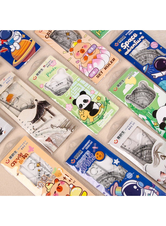 HELPS Antique Set Ruler Primary School Students Inspirational Text Ruler Triangle Ruler Four-piece Set 20cm Reward Stationery Small Gifts - Image 4