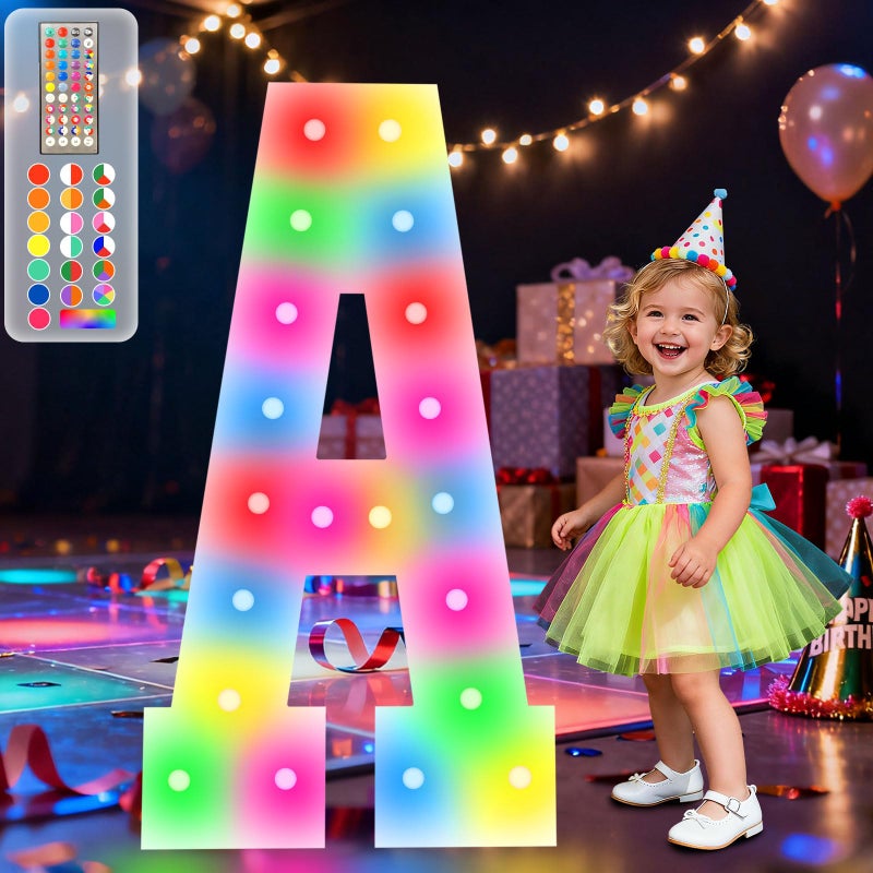 LOBOOM 4FT Marquee Light Up Letters, 34 Colors Changing Marquee Letters with Remote,Weighted Water Bag, Big Letters A for Party Wedding Graduation Birthday Decorations - Image 1
