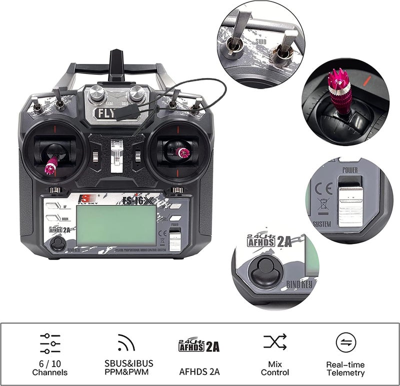 Alaohu FS-i6X RC Transmitter and Receiver FS-iA6B iBus 10 Channel or PWM 6CH 2.4GHz Fly AFHDS2A Sky Radio Control System for FPV Drone Multirotor, Fixed-Wing, RC Car, RC Boat (Mode-2) - Image 3