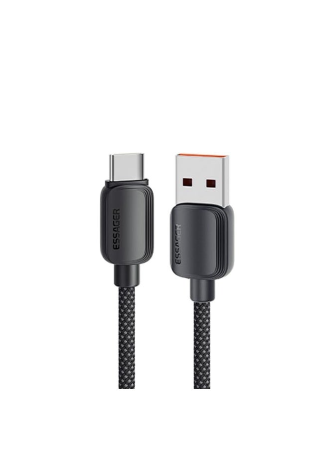 Essager 01 7A 100W USB-C (SuperVooc, SuperCharge, FlashCharge) Cable – USB-A to USB-C – PD3.0/QC3.0 – Nylon Braided – for Samsung, Huawei, HONOR, OPPO, VIVO, OnePlus, Realme  (1 meter) - Black - Image 1