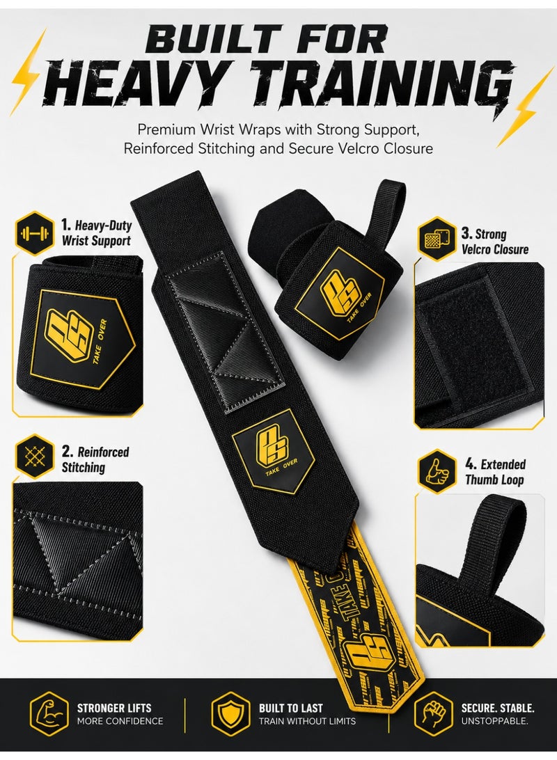 ProSupps 2PCS Heavy-Duty Wrist Wraps for Weightlifting, Adjustable Wrist Support with Thumb Loop & Strong Velcro, Gym Wrist Brace for Bench Press, Powerlifting & Strength Training - Image 2
