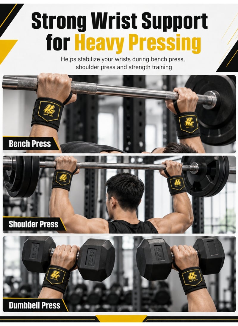 ProSupps 2PCS Heavy-Duty Wrist Wraps for Weightlifting, Adjustable Wrist Support with Thumb Loop & Strong Velcro, Gym Wrist Brace for Bench Press, Powerlifting & Strength Training - Image 3