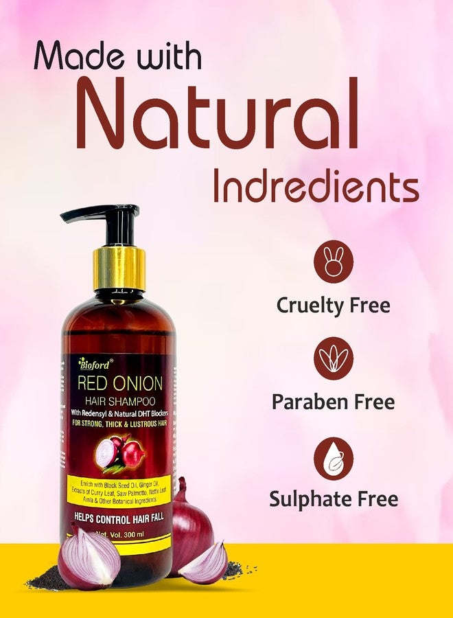Bioford Red Onion Hair Shampoo Anti Hair Fall & Growth | Pro Vitamin B5, Red onion & Black Seed Oil Vitamin E Natural DHT Blockers, Strong & Thick Hair for Men & Women 300ml - Image 2
