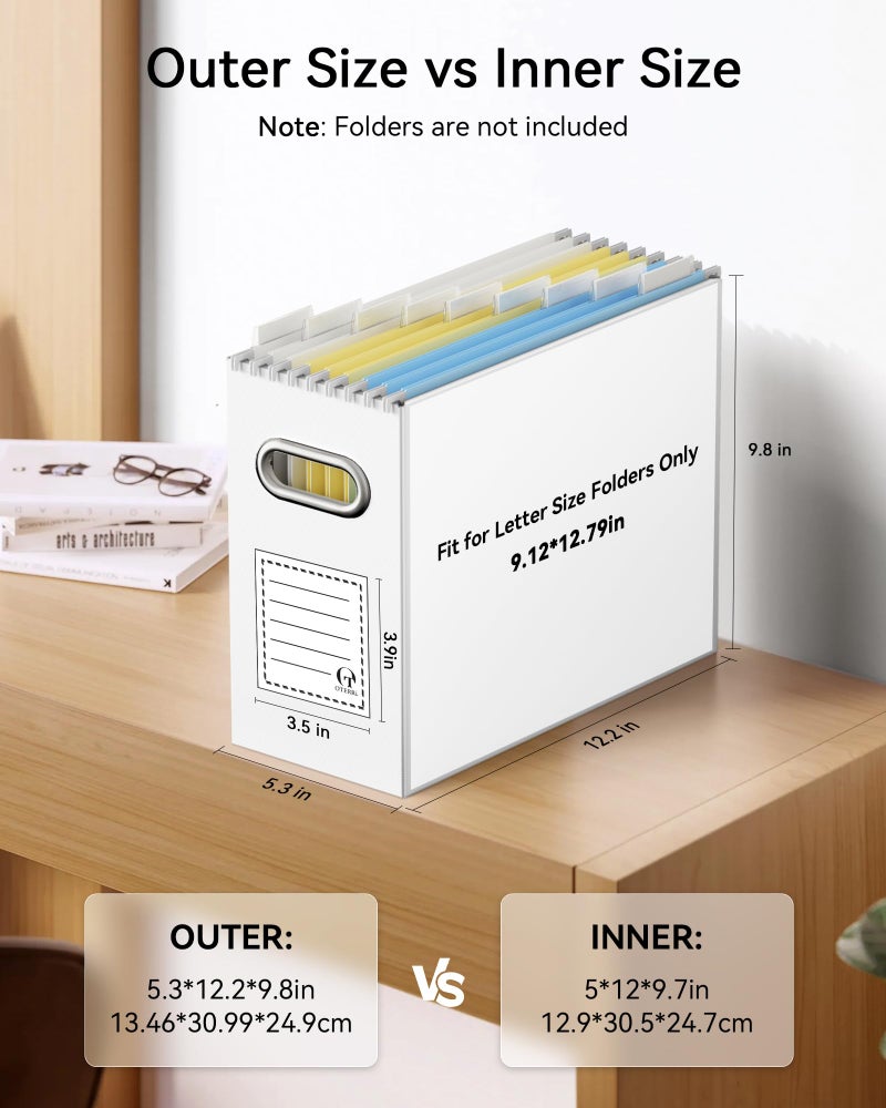 Oterri File Organizer Box, Portable Collapsible Cardboard File Folder Organizer with Handle for Letter Size Hanging Files, Document Storage Box for Home Office & Classroom (4 Packs, White) - Image 2