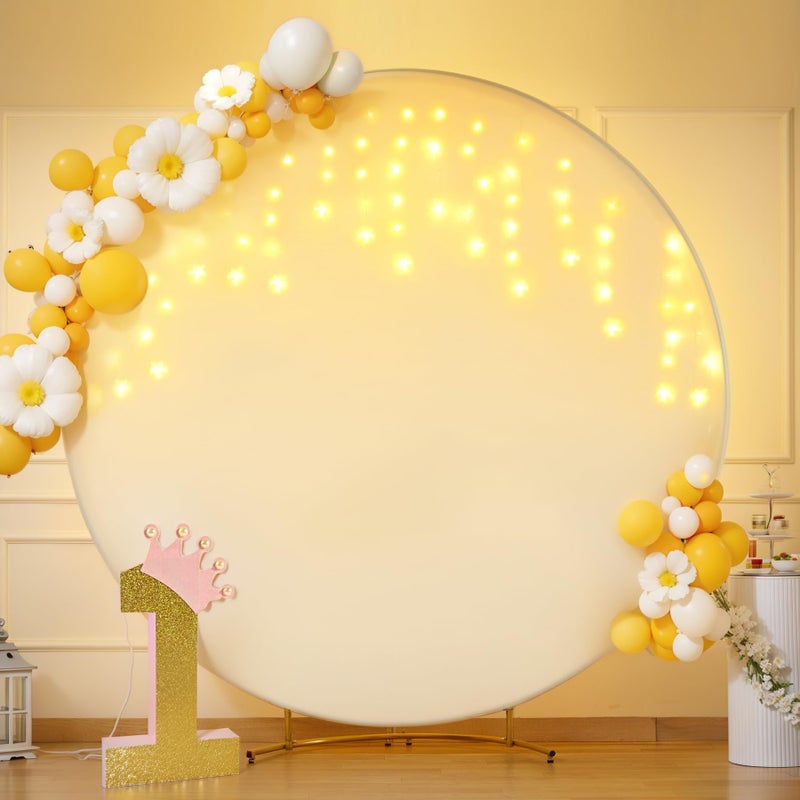 Suppromo 7.2 FT Ivory Round Backdrop Cover with Lights String for Circle Arch Stand Circle Backdrop Covers with LED Fairy Lights for Wedding Arch Baby Shower Birthday Party Photo Shoot Photography Background - Image 5